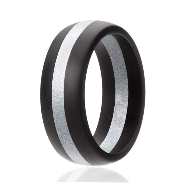 ROQ Silicone Ring - Dome Style with Middle Line - Black-Silver by ROQ for Men - 14 mm Ring