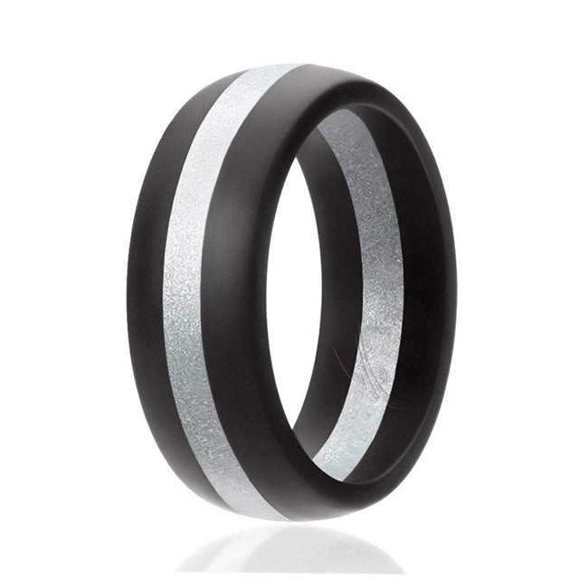 ROQ Silicone Ring - Dome Style with Middle Line - Black-Silver by ROQ for Men - 14 mm Ring
