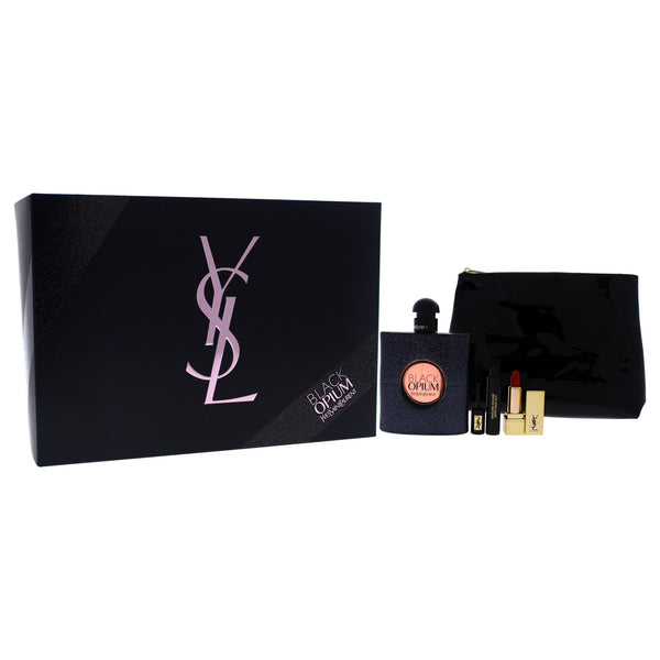 Yves Saint Laurent Black Opium by Yves Saint Laurent for Women - 4 Pc Gift Set 3oz EDP Spray, 0.06oz Mascara, 0.05 oz Lipstick, Pouch