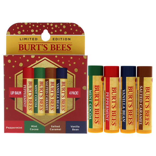 Burts Bees Burts Bees Blister Kit Limited Edition by Burts Bees for Unisex - 4 x 0.15 oz Lip Balm Pepermint Moisturizing, Mint Cocoa Moisturizing, Salted Caramel Moisturizing, Vanilla Bean Moisturizing