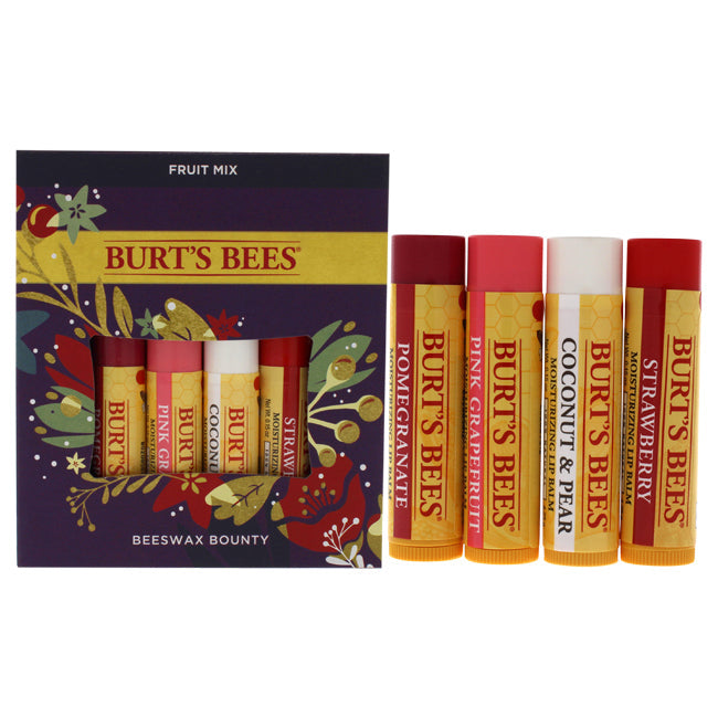 Burts Bees Beeswax Bounty Kit - Fruit Mix by Burts Bees for Unisex - 4 x 0.15 oz Lip Balm Strawberry Moisturizing, Pink Grapefruit Moisturizing, Coconut and Pear Moisturizing, Pomegranate Moisturizing