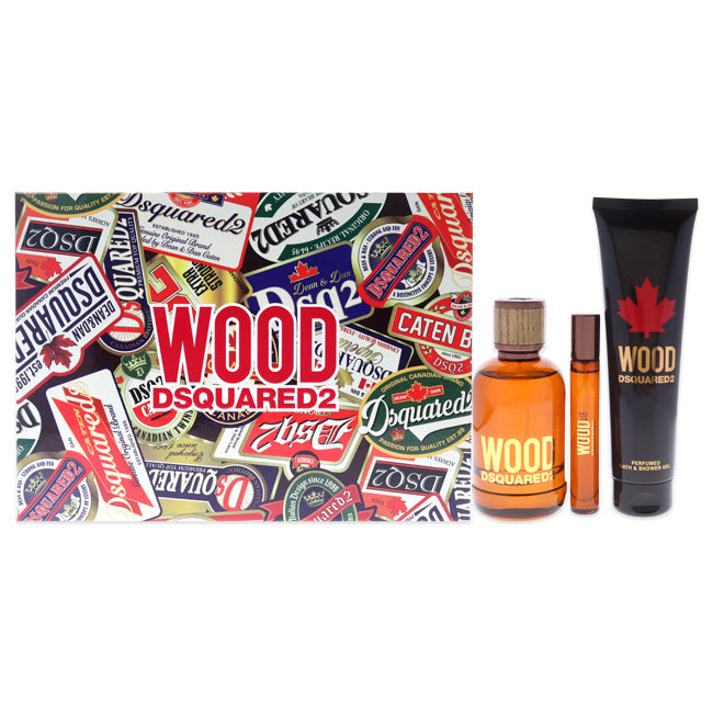 Dsquared2 Wood by Dsquared2 for Men 3 Pc Gift Set 3.4oz EDT Spray, 0.3oz EDT Spray, 5.0oz Bath and Shower Gel