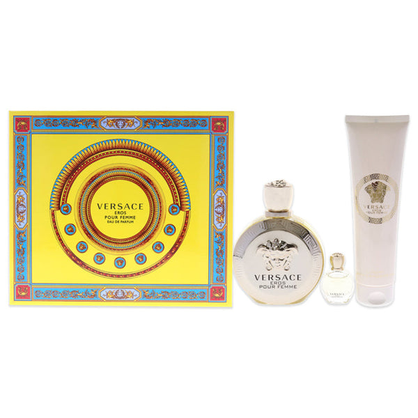 Versace Versace Eros Pour Femme by Versace for Women - 3 Pc Gift Set 3.4oz EDP Spray, 5ml EDP Splash, 5.0 Luxury Bath and Shower Gel