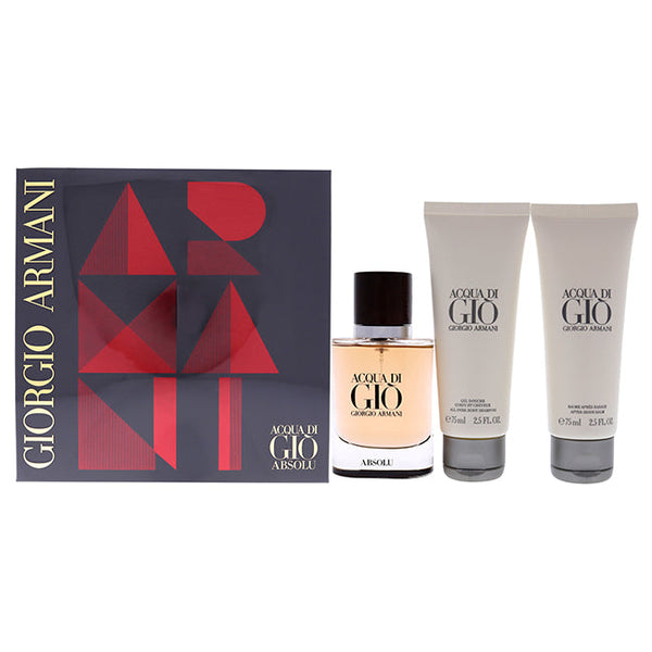 Giorgio Armani Acqua Di Gio Absolu by Giorgio Armani for Men - 3 Pc Gift Set 1.35oz EDP Spray, 2.5oz All Over Body Shampoo, 2.5oz After Shave Balm