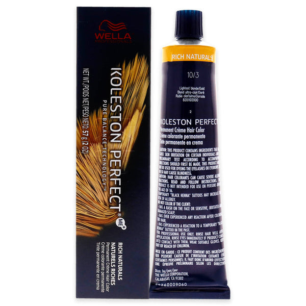 Wella Koleston Perfect Permanent Creme Hair Color - 10 3 Lightest Blonde-Gold by Wella for Unisex - 2 oz Hair Color