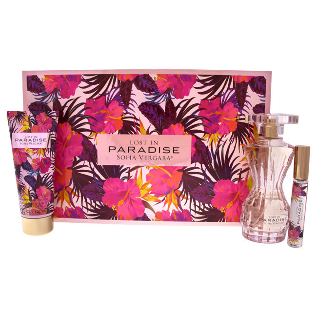 Sofia Vergara Lost In Paradise by Sofia Vergara for Women - 3 Pc Gift Set 3.4oz EDP Spray, 10ml EDP Roller Ball, 3.4oz Body Lotion