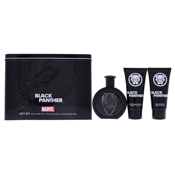 Marvel Black Panther by Marvel for Kids - 3 Pc Gift Set 3.4oz EDT Spray, 3.4oz Shower Gel, 3.4oz After Shave Balm