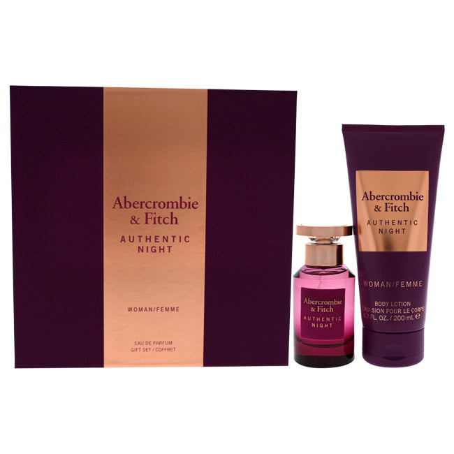 Abercrombie and Fitch Authentic Night by Abercrombie and Fitch for Women - 2 Pc Gift Set 1.7oz EDP Spray, 6.7oz Body Lotion