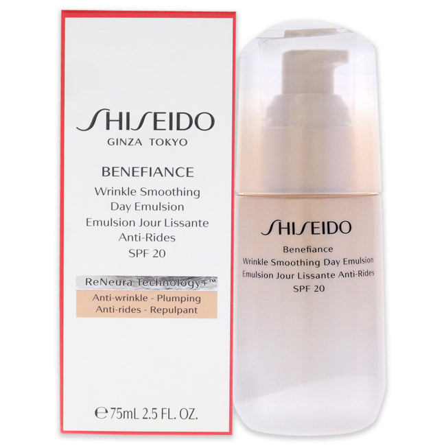 Shiseido Benefiance Wrinkle Smoothing Day Emulsion SPF 20 by Shiseido for Unisex - 2.5 oz Emulsion