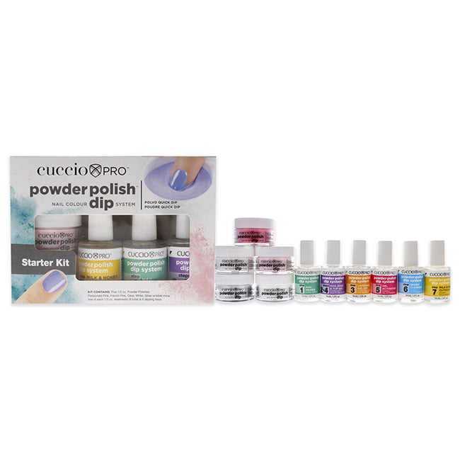 Cuccio Pro Pro Powder Polish Dip System Kit - Starter by Cuccio Pro for Women - 13 Pc 5 x 14ml Powder Polish, 14ml Cuticle Oil, 5 x 14g Dipping Powder, 3 Trays