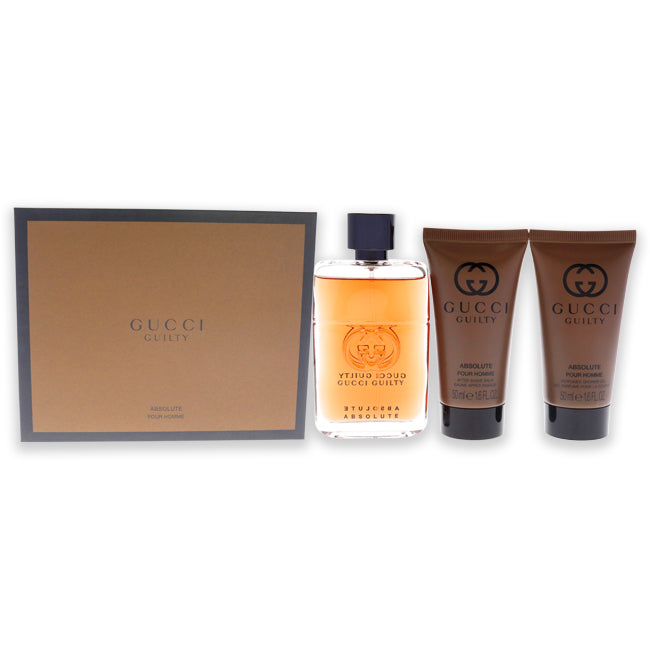 Gucci Gucci Guilty Absolute by Gucci for Men - 3 Pc Gift Set 1.6oz EDP Spray, 1.6 After Shave Balm, 1.6 oz Shower Gel