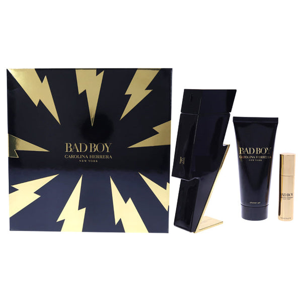 Carolina Herrera Bad Boy by Carolina Herrera for Men - 3 Pc Gift Set 3.4oz EDT Spray, 0.34oz EDT Spray, 3.4oz Shower Gel