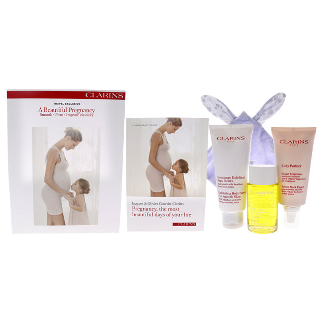 Clarins A Beautiful Pregnancy Set by Clarins for Women - 3 Pc 6.9oz Exfoliating Body Scrub For Smooth Skin, 3.4oz Tonic Treatment Oil, 5.8oz Body Partner