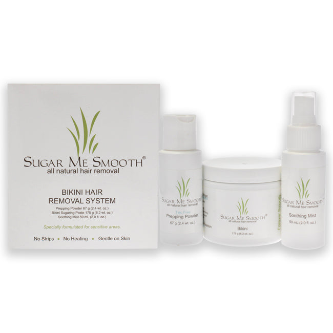 Sugar Me Smooth Bikni Hair Removal System Kit by Sugar Me Smooth for Unisex - 3 Pc Kit 2.4oz Prepping Powder, 2oz Soothing Mist, 6.2oz Bikni Sugaring Paste