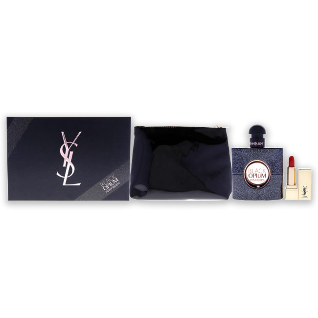Yves Saint Laurent Black Opium by Yves Saint Laurent for Women - 3 Pc Gift Set 1.6oz EDP Spray, 1.4ml Lipstick, Trousse