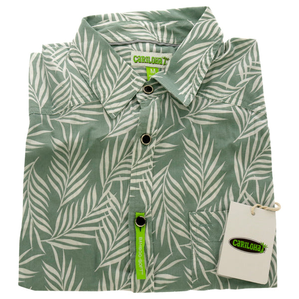 Bamboo Woven Button-Up Shirt - Ocean Green Foliage Print by Cariloha for Men - 1 Pc Shirt (M)