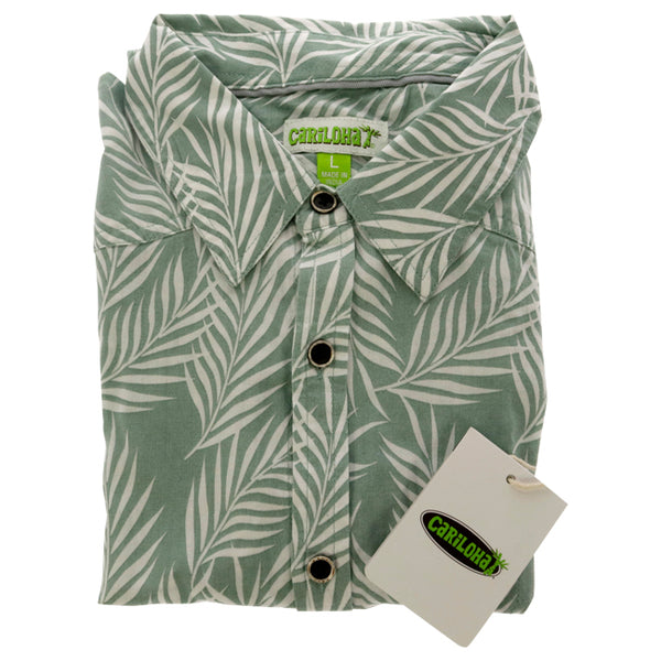 Bamboo Woven Button-Up Shirt - Ocean Green Foliage Print by Cariloha for Men - 1 Pc Shirt (L)