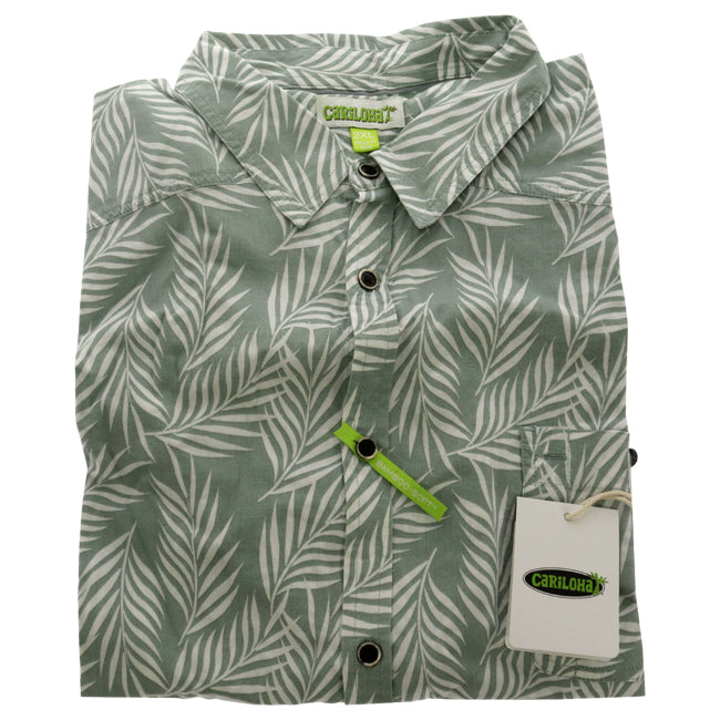 Bamboo Woven Button-Up - Ocean Green Foliage Print by Cariloha for Men - 1 Pc Shirt (2XL)