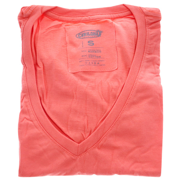 Bamboo V-Neck Tee - Sunkissed Coral by Cariloha for Women - 1 Pc T-Shirt (S)