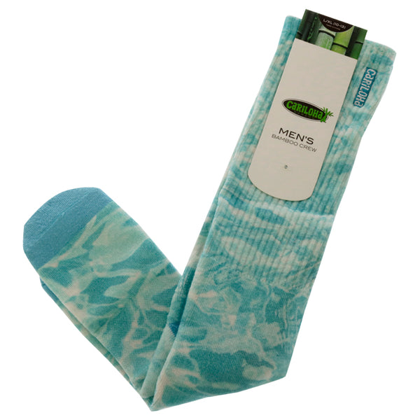 Bamboo Printed Crew Socks - Pool Reflection Blue by Cariloha for Men - 1 Pair Socks (L/XL)