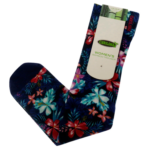 Bamboo Printed Trouser Socks - Folage Navy by Cariloha for Women - 1 Pair Socks (L/XL)