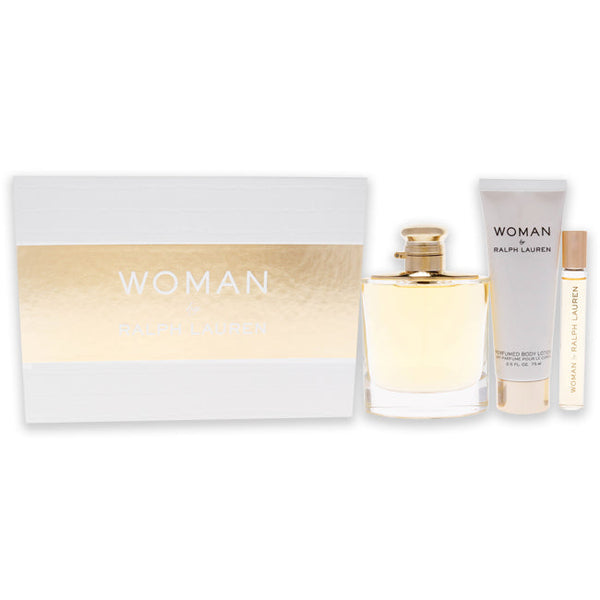 Ralph Lauren Woman by Ralph Lauren for Women - 3 Pc Gift Set 3.4oz EDP Spray, 0.34oz EDP Rollerball, 2.5oz Perfumed Body Lotion