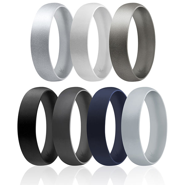 Silicone Wedding 6mm Smooth Solid Ring Set by ROQ for Men - 7 x 16 mm Ring