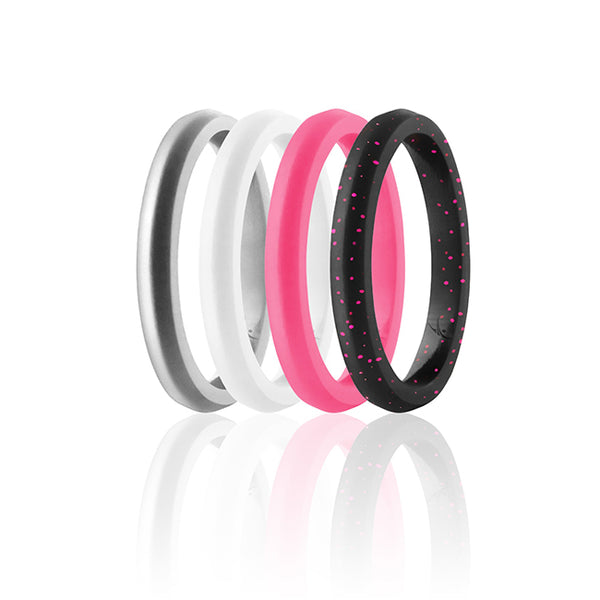 Silicone Wedding Stackble Point Ring Set - Pink by ROQ for Women - 4 x 8 mm Ring