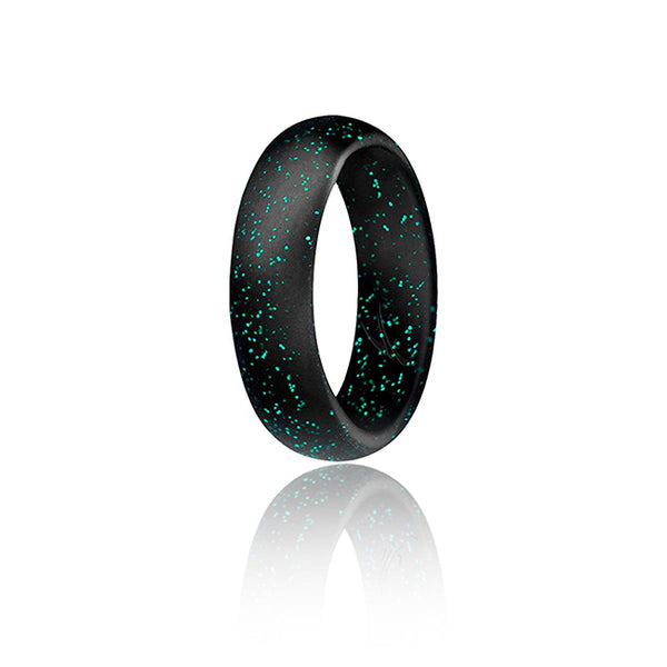 Silicone Wedding Single Ring - Black-Turquoise Glitter by ROQ for Women - 6 mm Ring