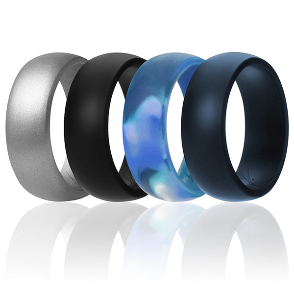 Silicone Wedding Ring Set - Blue-Camo by ROQ for Men - 4 x 11 mm Ring