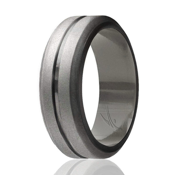 Silicone Wedding Middle Line Single Ring - Silver by ROQ for Men - 11 mm Ring