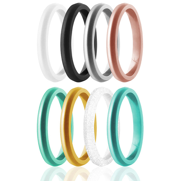Silicone Wedding Stackble Point Ring Set - Turquoise-Black by ROQ for Women - 8 x 5 mm Ring