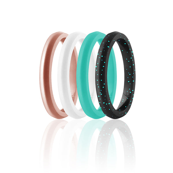 Silicone Wedding Stackble Point Ring Set - Turquoise-Rose by ROQ for Women - 4 x 4 mm Ring