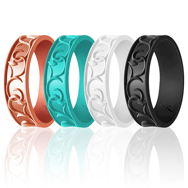 Silicone Wedding Flower Ring Set - Turquoise by ROQ for Women - 4 x 4 mm Ring