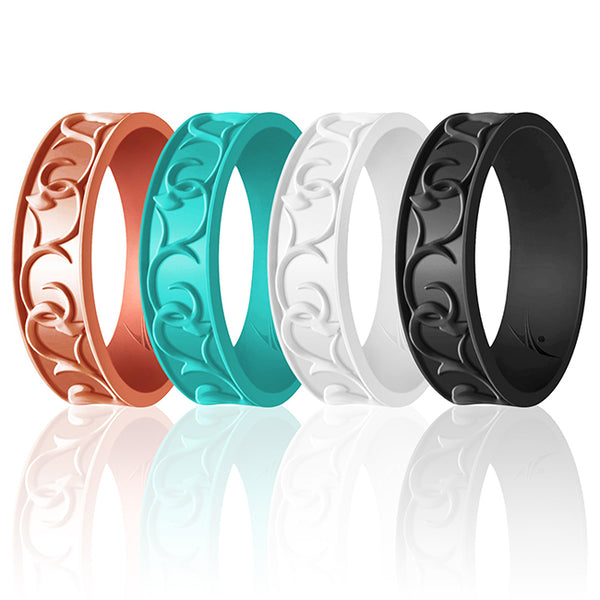 Silicone Wedding Flower Ring Set - Turquoise by ROQ for Women - 4 x 10 mm Ring