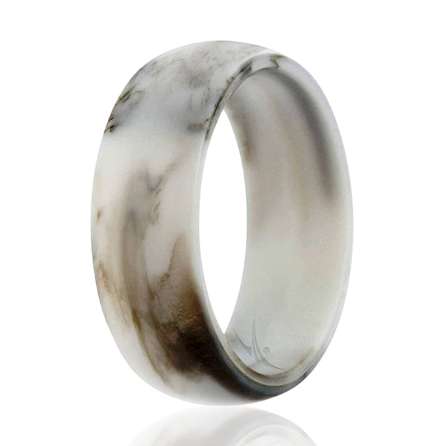Silicone Wedding Ring - Marble White-Black by ROQ for Men - 9 mm Ring