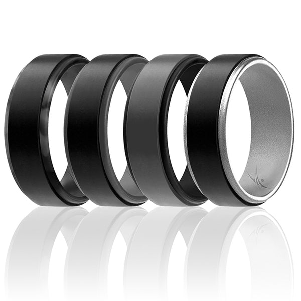 Silicone Wedding 2Layer Step Ring Set - Grey-Black by ROQ for Men - 4 x 12 mm Ring