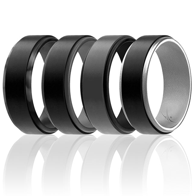 Silicone Wedding 2Layer Step Ring Set - Grey-Black by ROQ for Men - 4 x 12 mm Ring