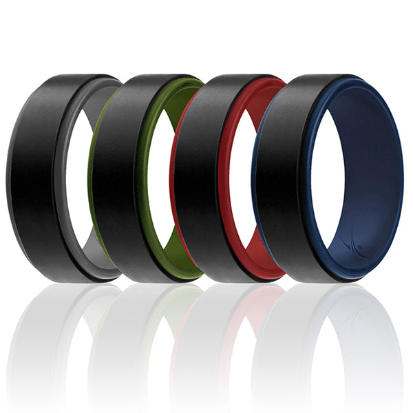 Silicone Wedding 2Layer Step Ring Set - Black by ROQ for Men - 4 x 11 mm Ring