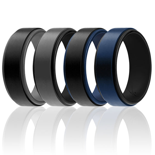 Silicone Wedding 2Layer Step Ring Set - Black-Blue by ROQ for Men - 4 x 13 mm Ring