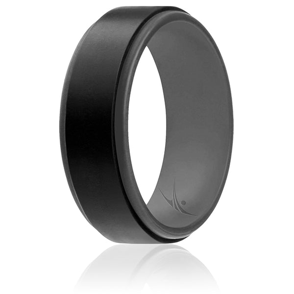 Silicone Wedding 2Layer Step Ring - Grey-Black by ROQ for Men - 12 mm Ring