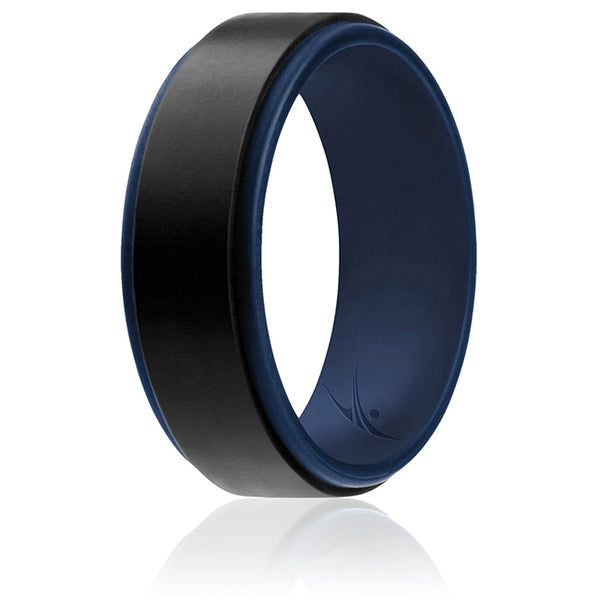 Silicone Wedding 2Layer Step Ring - Blue-Black by ROQ for Men - 7 mm Ring