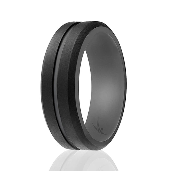 Silicone Wedding 2Layer Middle Line Ring - Grey-Black by ROQ for Men - 16 mm Ring