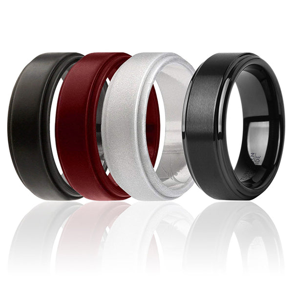 Silicone Wedding Twin Step Ring Set - Bordeaux by ROQ for Men - 4 x 12 mm Ring