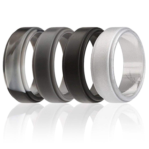 Silicone Wedding Step Ring Set - Black-Camo by ROQ for Men - 4 x 4 mm Ring
