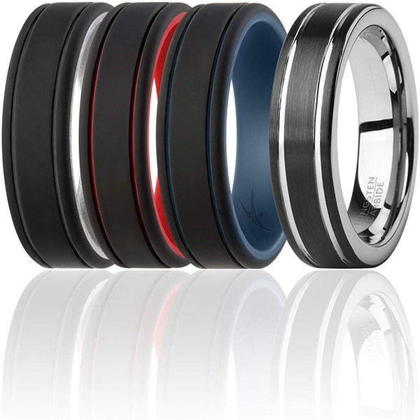 Silicone Wedding Twin 2Layer Ring Set - MultiColor by ROQ for Men - 4 x 8 mm Ring