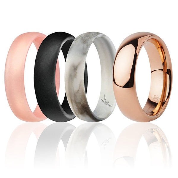 Silicone Wedding Twin 6mm Ring Set - Rose by ROQ for Women - 4 x 10 mm Ring