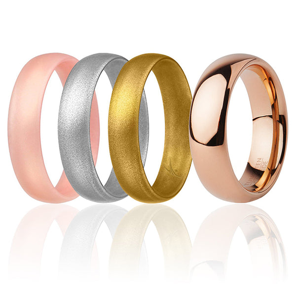 Silicone Wedding Twin 6mm Ring Set - Gold by ROQ for Women - 4 x 6 mm Ring