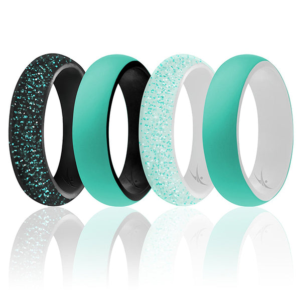 Silicone Wedding 2Layer Ring Set - Turquoise by ROQ for Women - 4 x 11 mm Ring