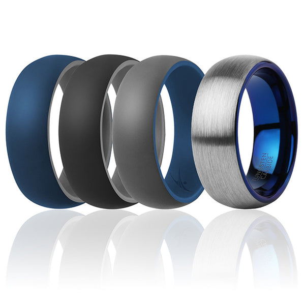 Silicone Wedding Twin Dome 8mm Ring Set - Grey by ROQ for Men - 4 x 7 mm Ring